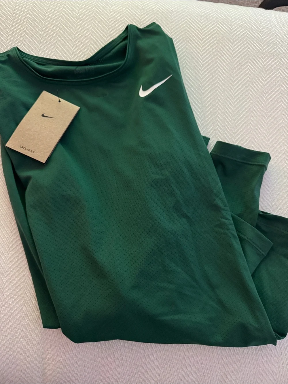 Nike Green Performance Long-Sleeve Top with White Swoosh